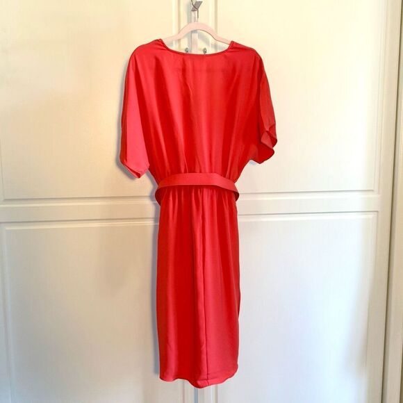 NWT Trina Turk, Zest Shirt Sleeve Belted Faux Wrap Dress in coral color Size 10 - Picture 5 of 9
